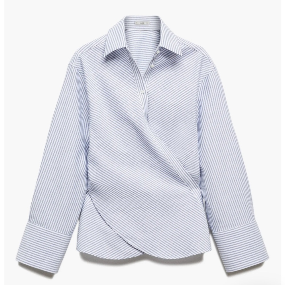 MANGO NWT Blue and White Striped Top with Bow Detail
